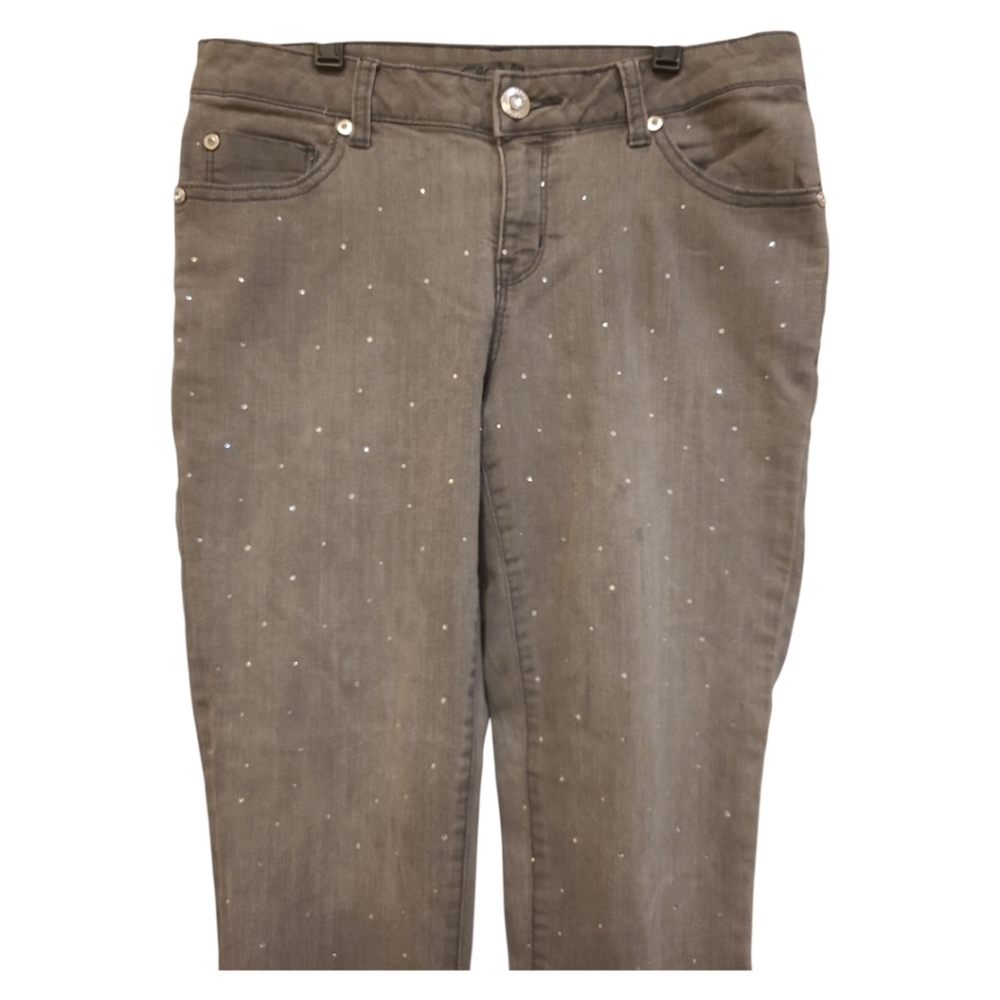 Grey Denim jeans by Designer Cache with Sparkle Rhinestones all over! Shiny